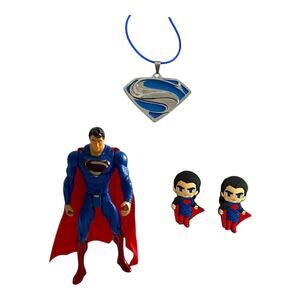 Superman Toy Bundle | Action Figure, Necklace & Shoe Charms Gift Set for Boys